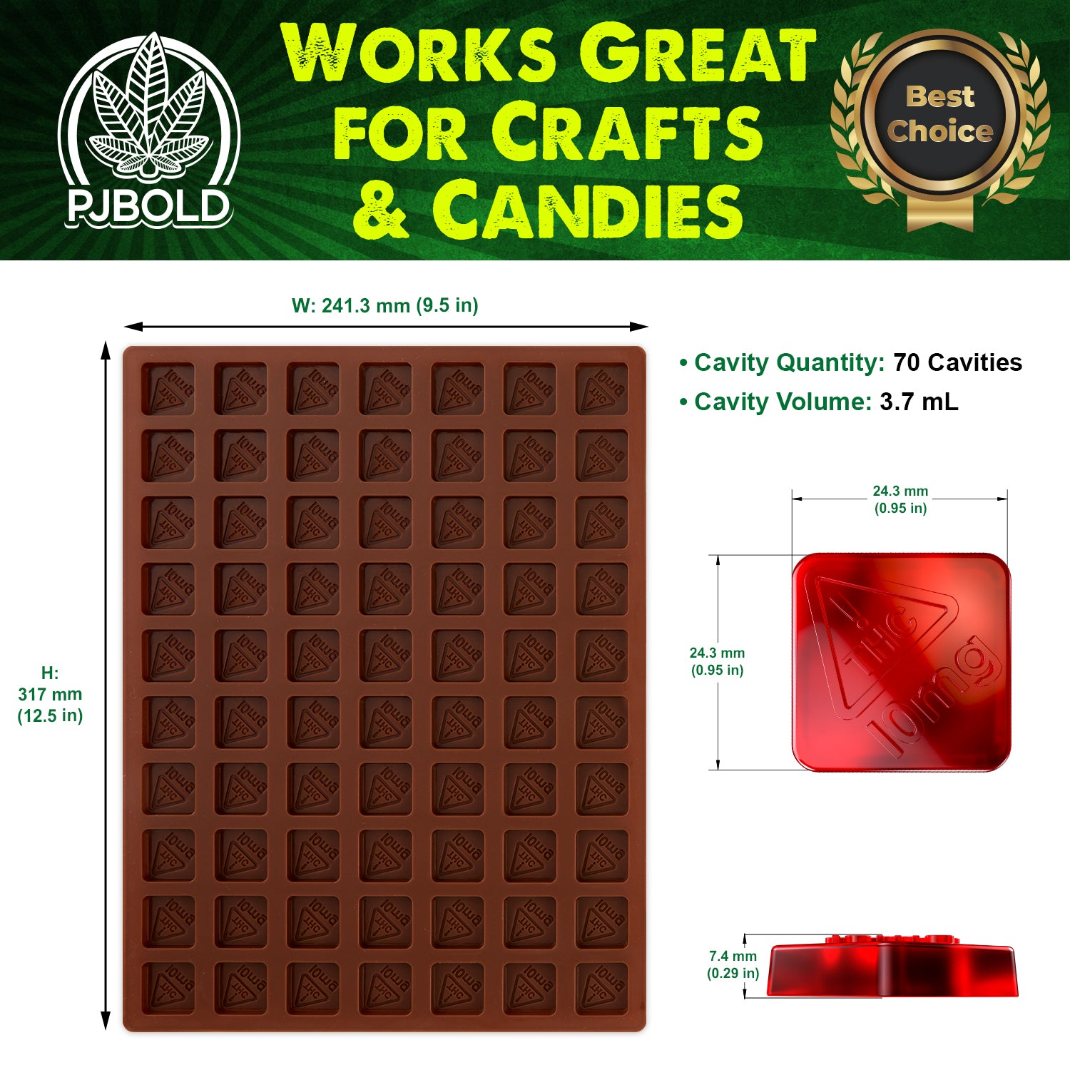 NV THC Square Candy Mold - 3.7mL, 70 Cavity