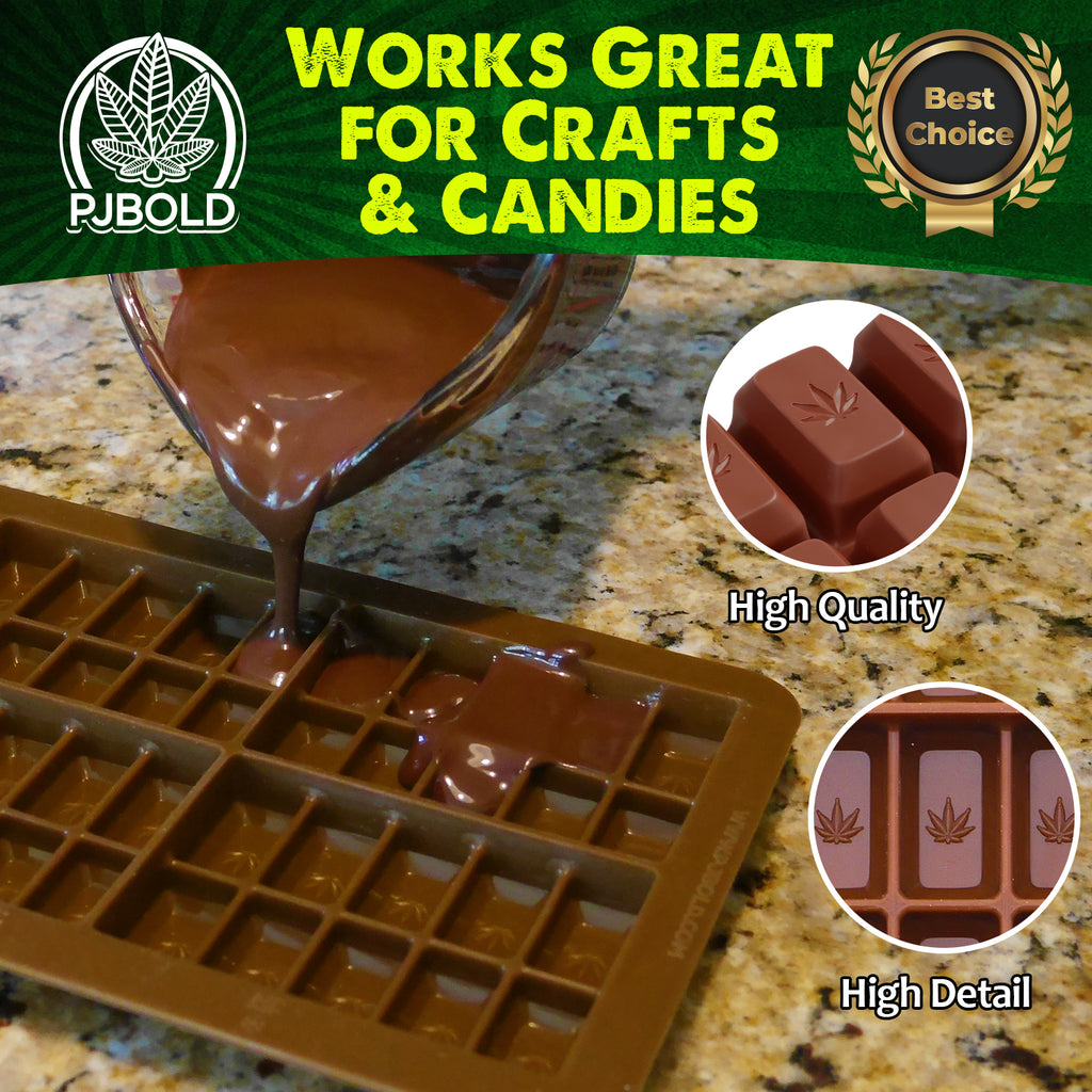 Pj Bold Marijuana Candy Molds Pot Leaf Silicone Trays for Chocolate Gummies Party Novelty Gift Mold, 3 Pack, Brown