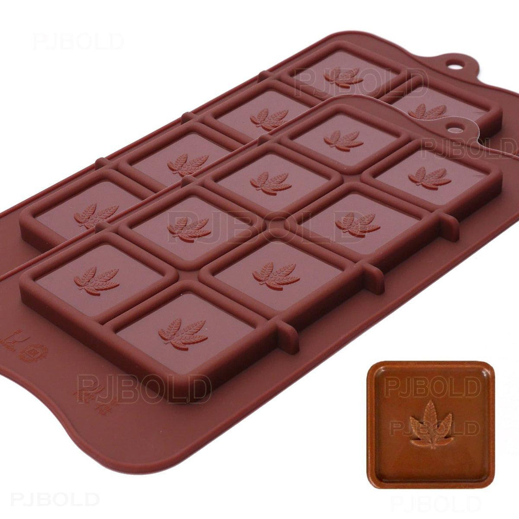 GOZMOZ Marijuana Embossed Shape Breakable Bar Silicone Baking Pan flexible  Mold Cannabutter Candy Mould - Two Pack Green + Brown
