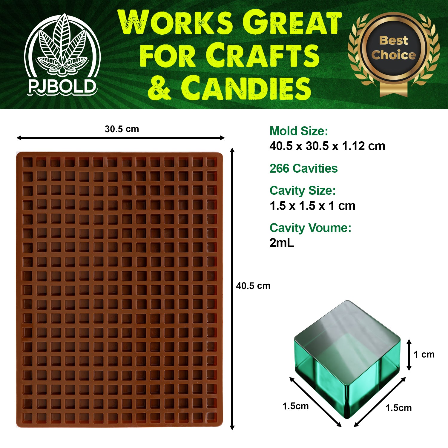 Molde cuadrado de silicona para caramelos, 266 cavidades, 2 ml