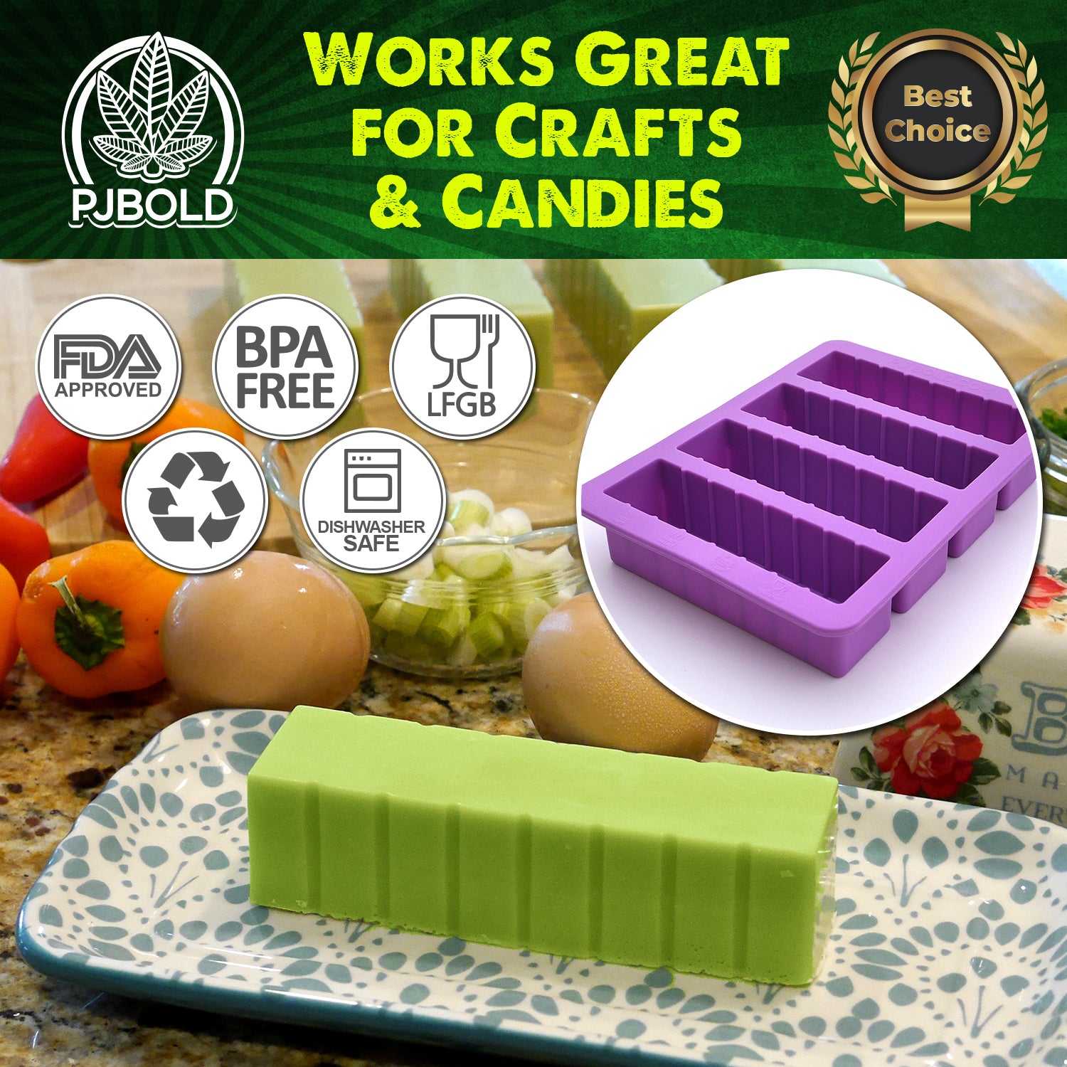 Large 4 Cavities Silicone butter mold with lid for Butter Stick &  Cheesecake high quality silicone butter molds 4 Cavities (green)