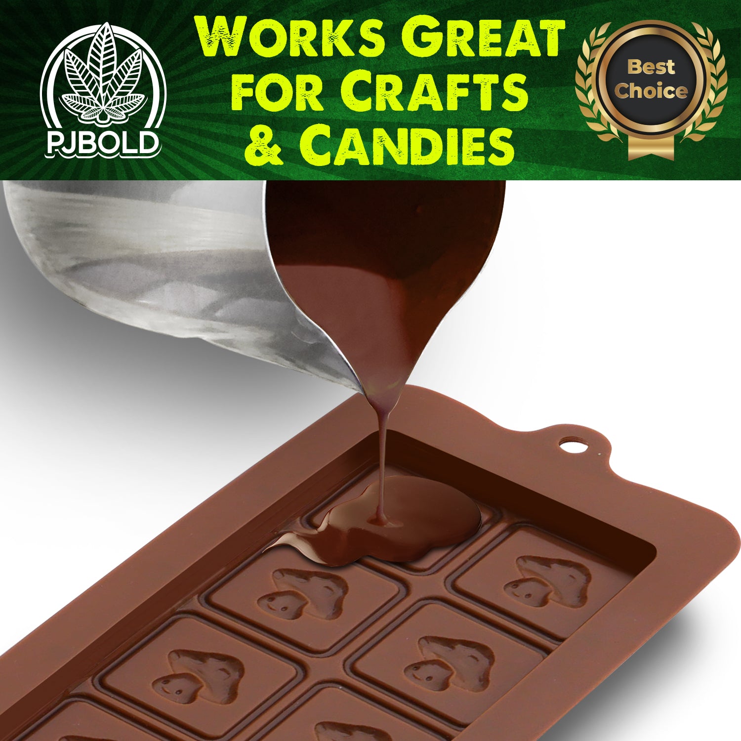 Pj Bold Leaf Chocolate Bar Silicone Candy Mold Trays, 2 Pack, Brown