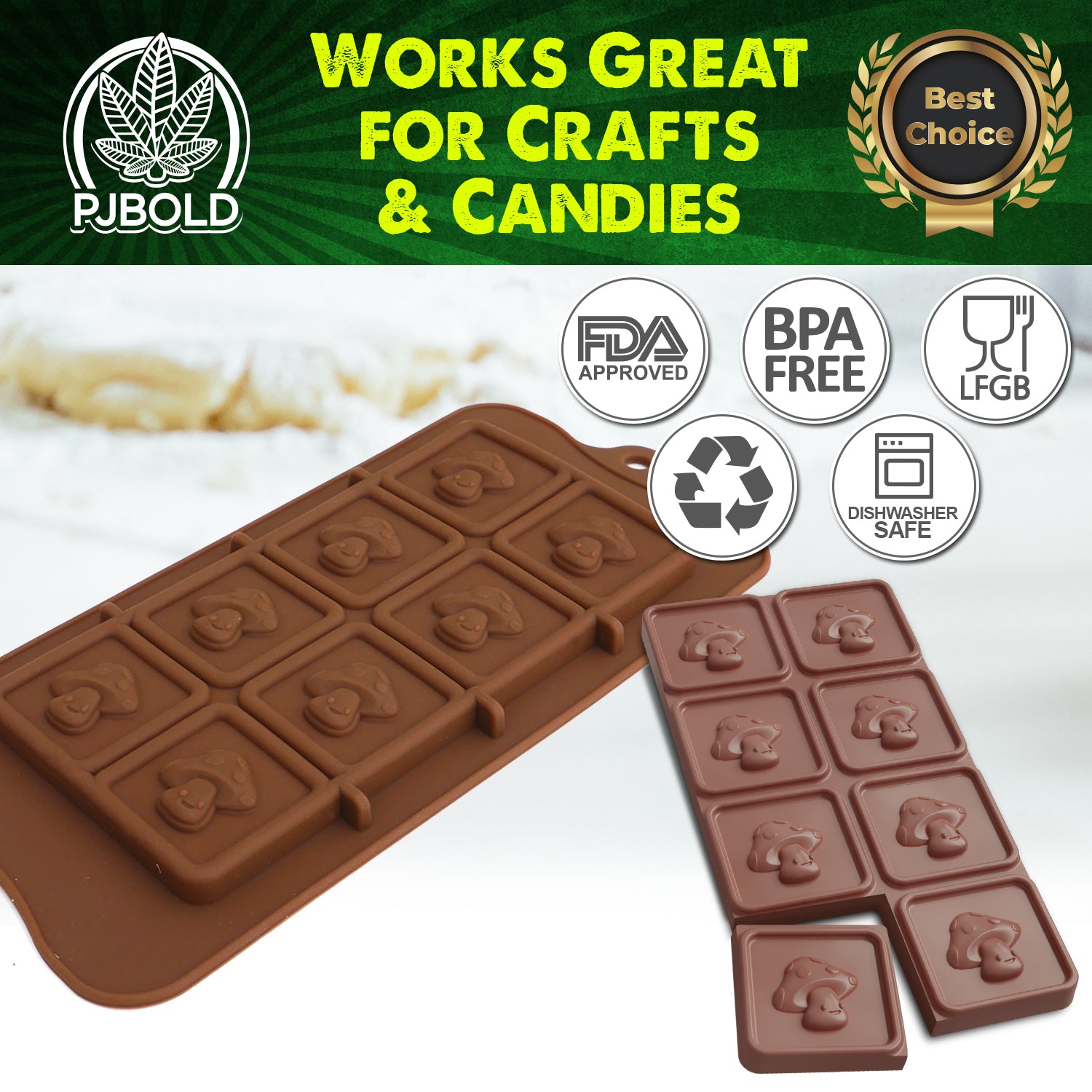 Polycarbonate Chocolate Bar Mold - Mushroom Symbol - 37mL 10 piece for  Candy, Chocolate Bars, Baking PMUS1