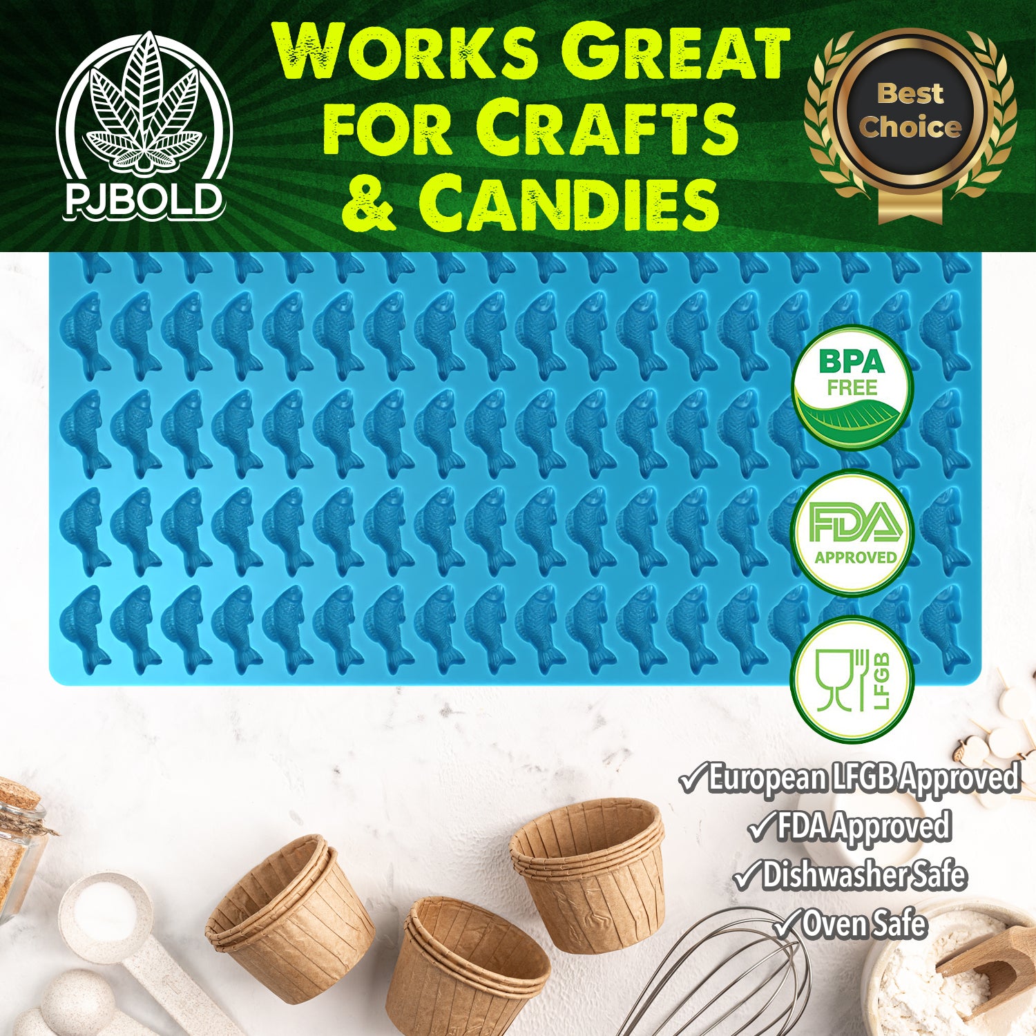 Fish Silicone Mold, 3mL, 126 Cavity, Half Sheet, Blue