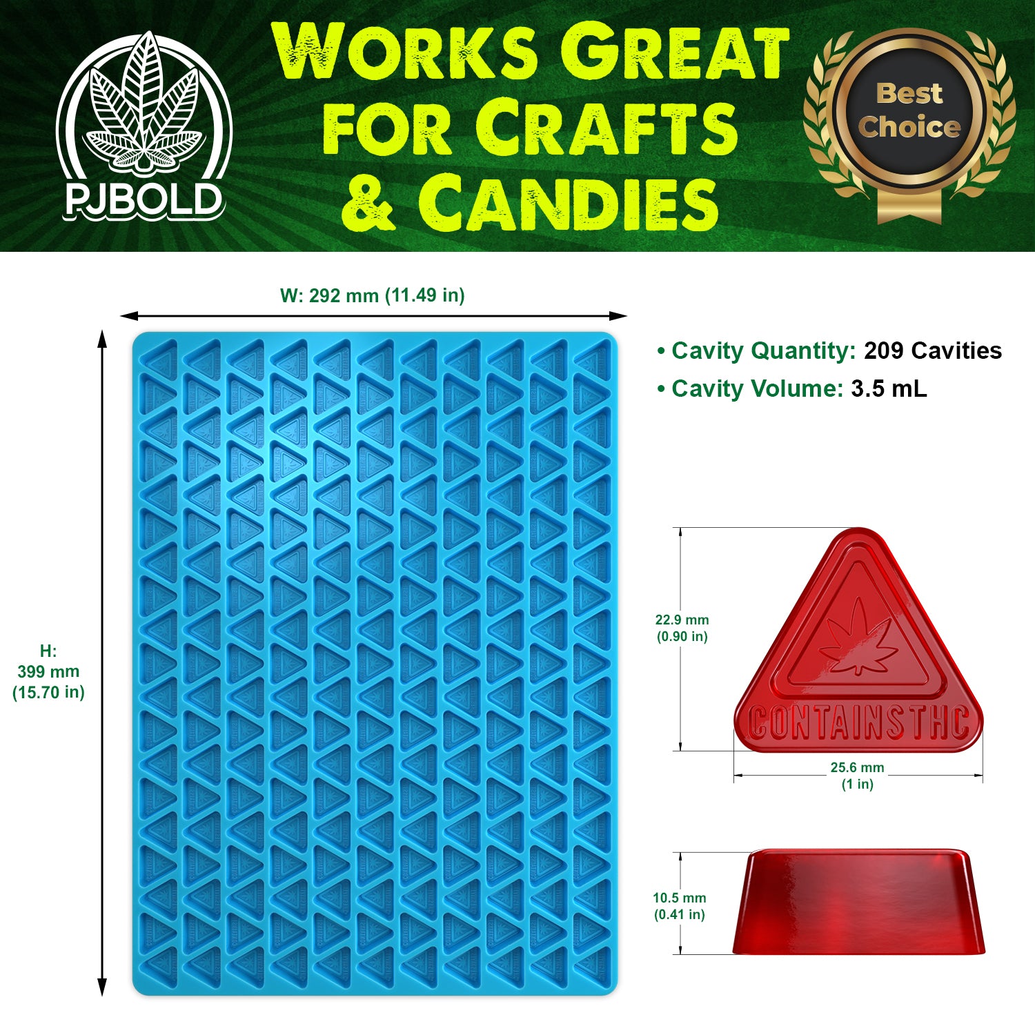 Triangle THC mold, 3.5mL, 209 Cavity, Half Sheet, Blue