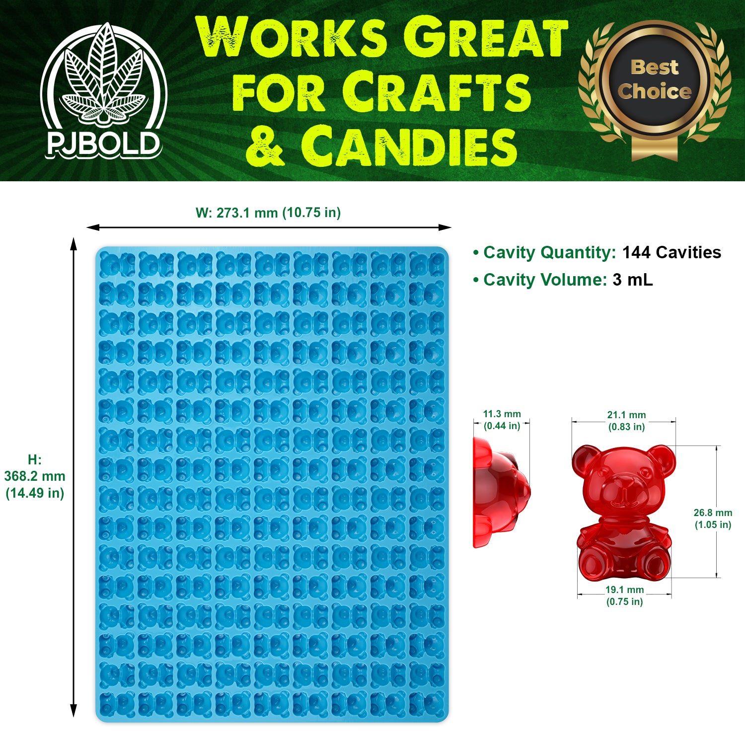Molde de silicona con forma de oso, 3 ml, 144 cavidades, media hoja