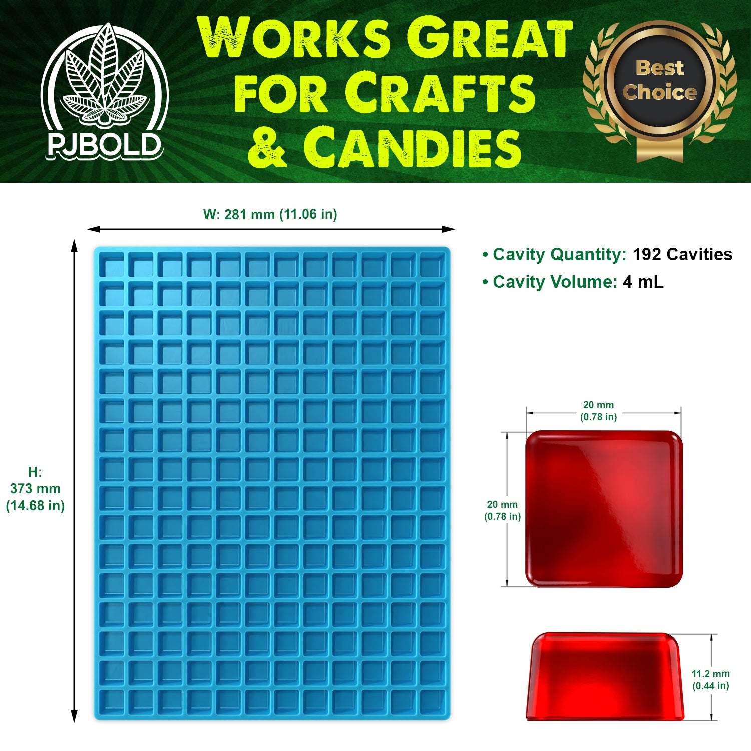 Square Thick Silicone Candy Mold, 4mL, 192 Cavity, Half Sheet, Blue
