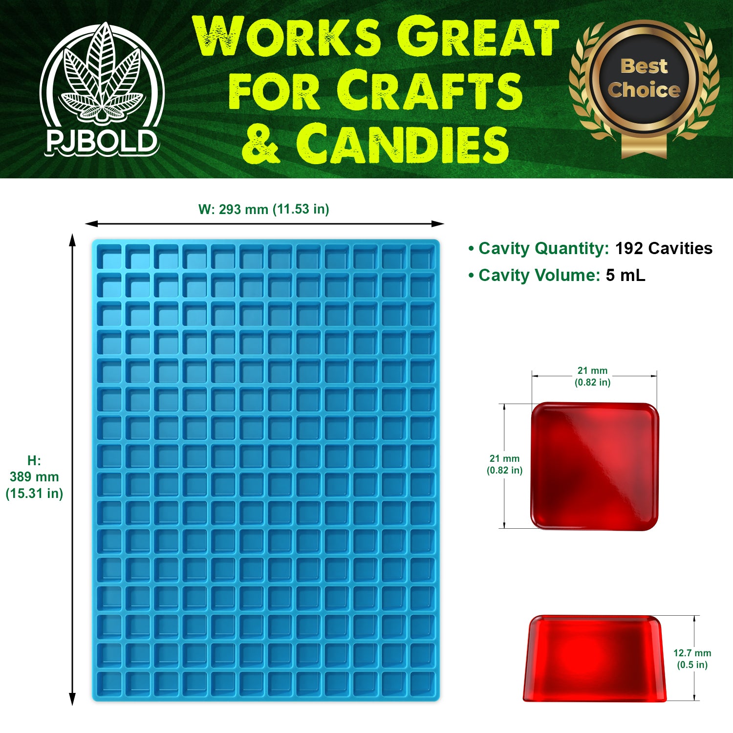 Square Silicone Mold, 5mL, 192 Cavity, Half Sheet