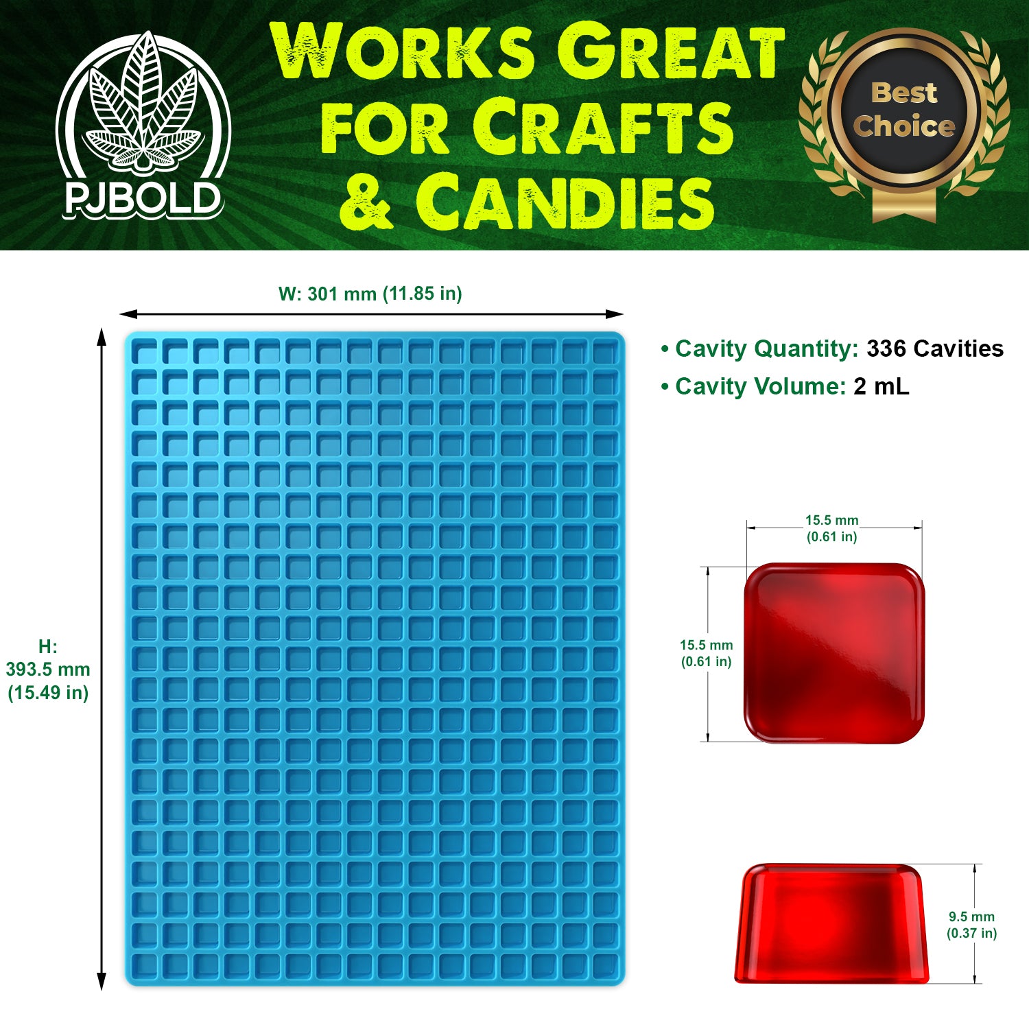 Square Silicone Mold, 2mL, 336 Cavity, Half Sheet