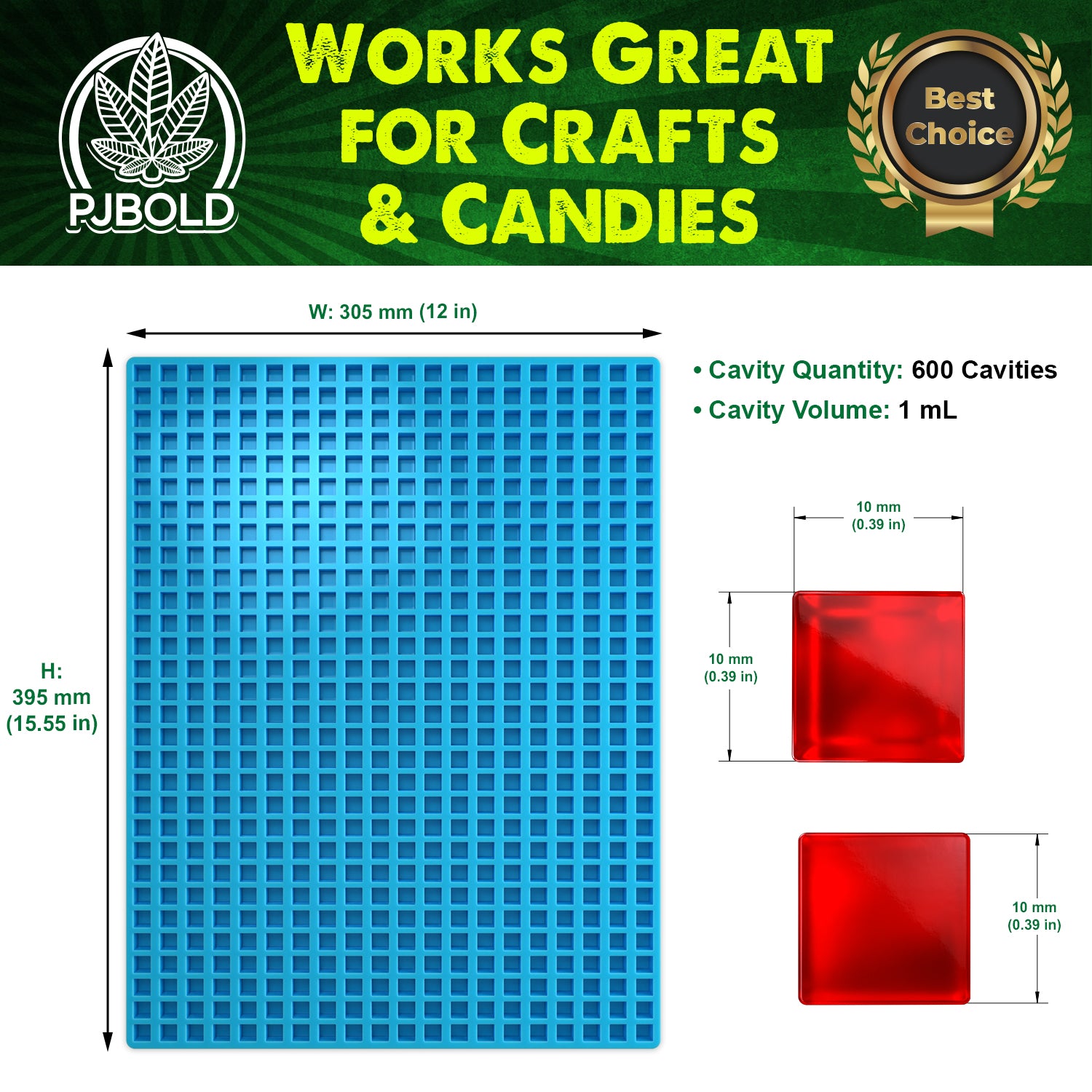 Square Silicone Mold, 1mL, 600 Cavity, Half Sheet