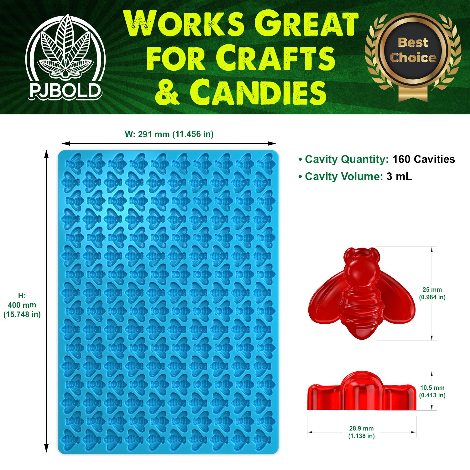 3mL Honeybee Gummy Silicone Mold – 160 Cavities, Half Sheet | Candies & Chocolates