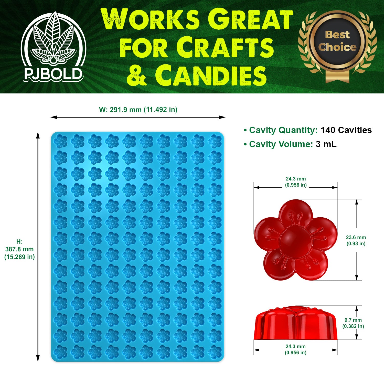 3mL Flower Gummy Silicone Mold – 140 Cavities, Half Sheet | Candies & Chocolates