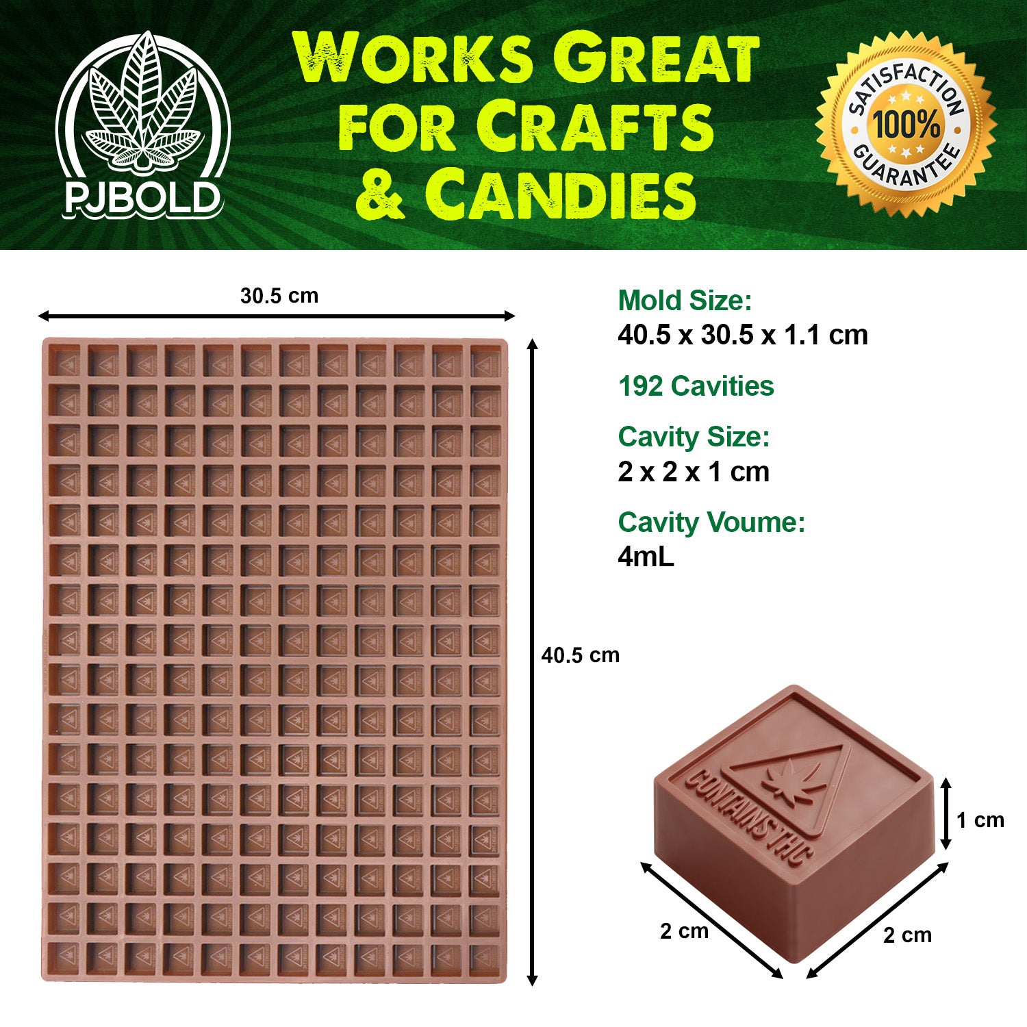 MA, ME, RI, VT THC Square Silicone Candy Mold -  4mL, 192 Cavity , Half Sheet