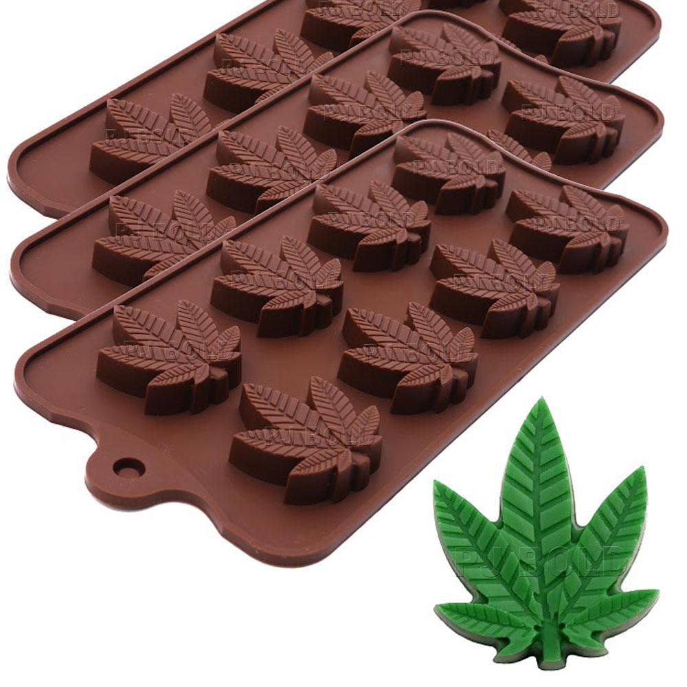 Marijuana Pot Leaf Silicone Candy Mold Trays for Chocolate Cupcake Toppers Gummies Ice Soap Butter Small Brownies or Party Novelty Gift, 3 Pack