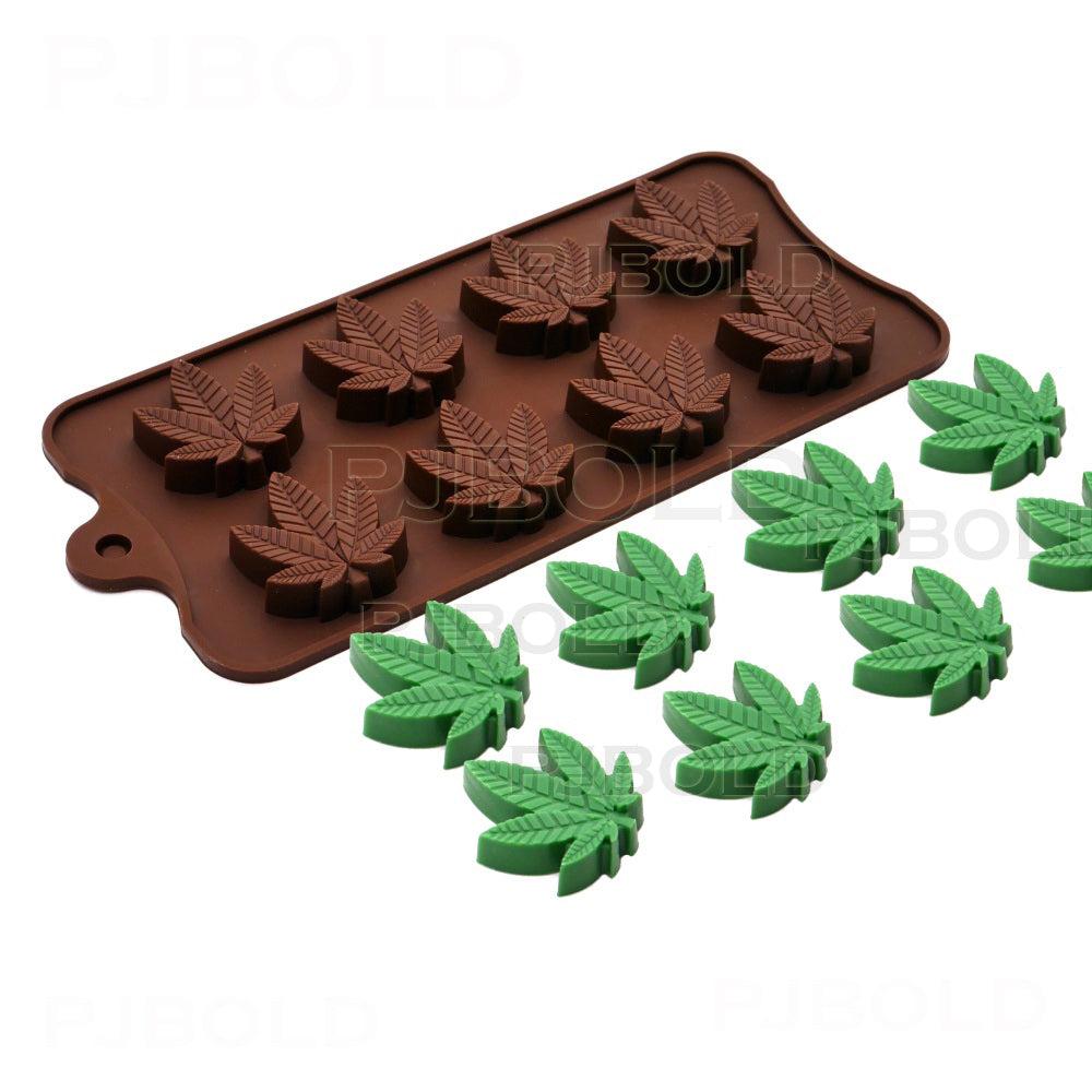 Pj Bold Marijuana Candy Molds Pot Leaf Silicone Trays for Chocolate Gummies Party Novelty Gift Mold, 3 Pack, Brown