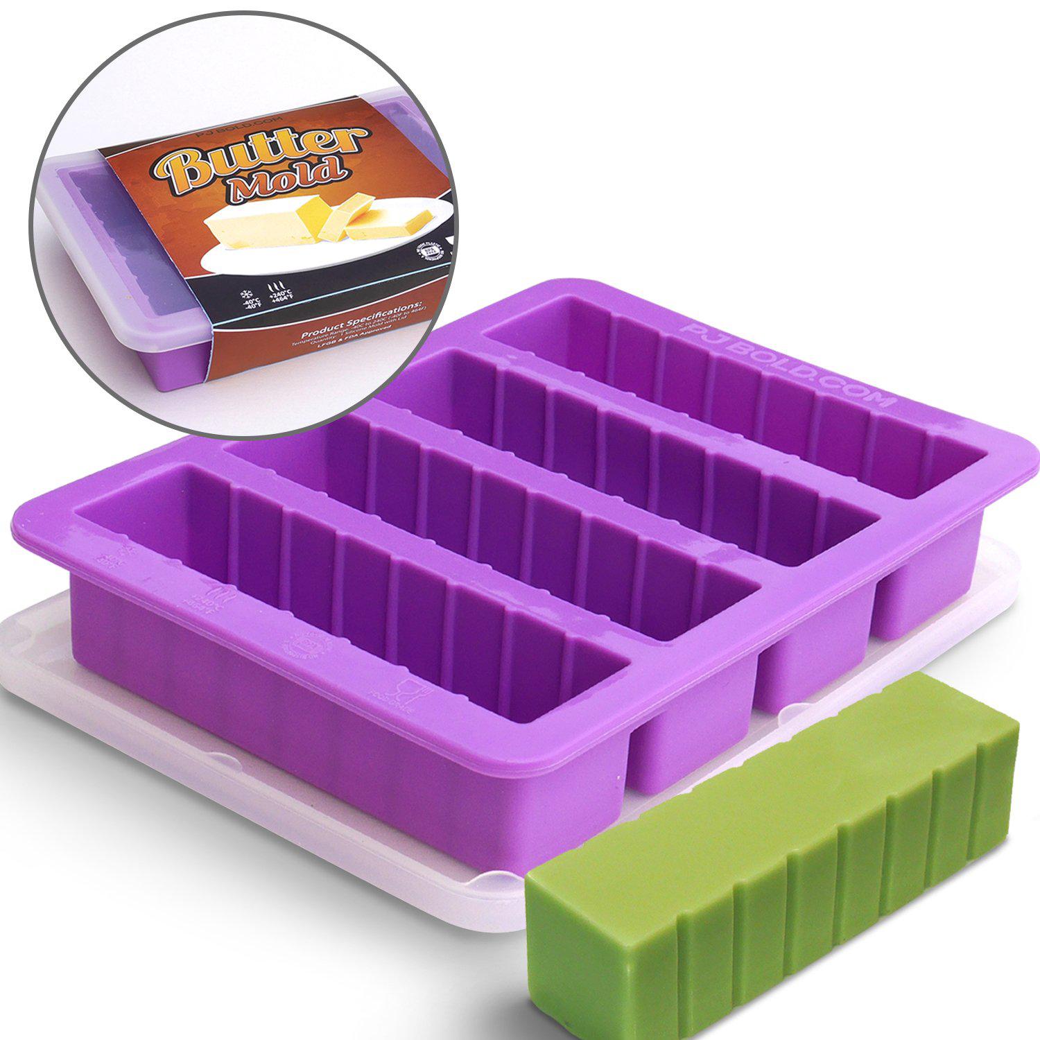 Silicone Butter Mold, Butter Molds Tray with Lid,Non-Stick Butter Tray Fits  Standard Butter Stick Size, Ideal For Butter (Puple)