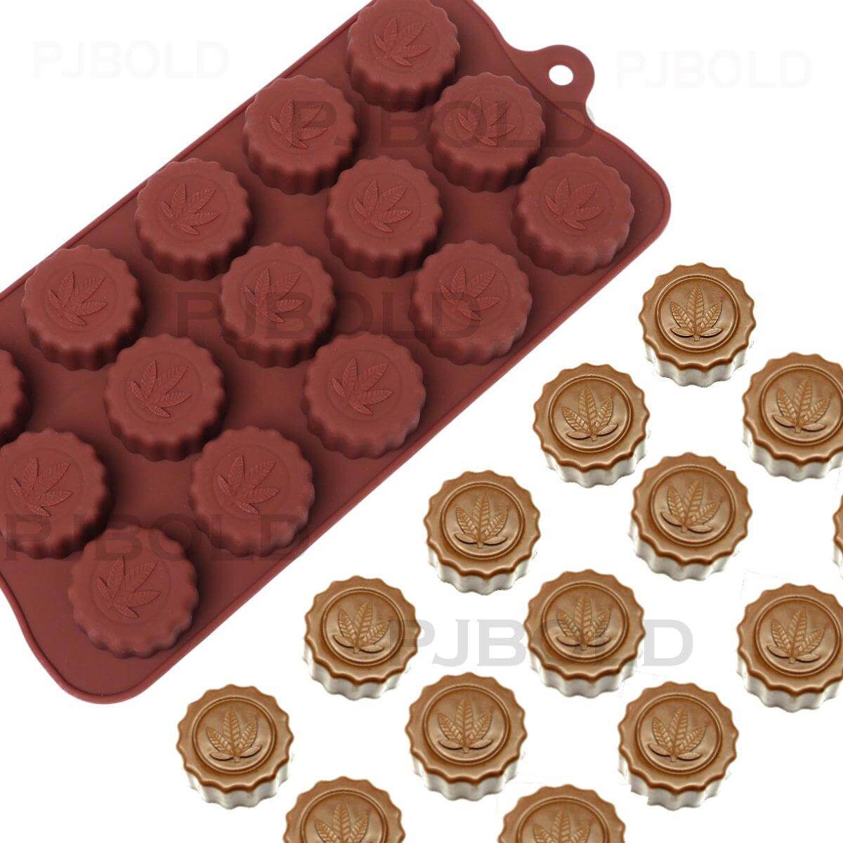 Pj Bold Leaf Chocolate Bar Silicone Candy Mold Trays, 2 Pack, Brown